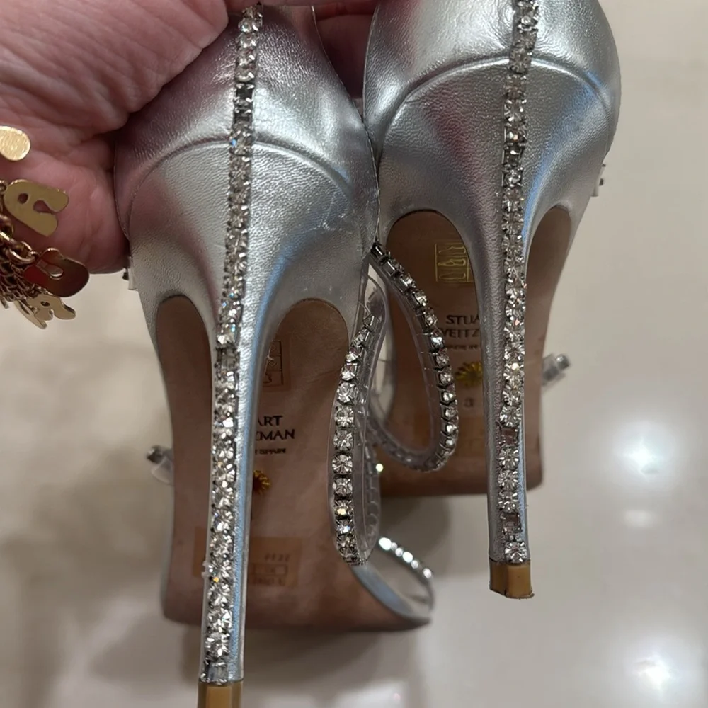 Stuart Weitzman heels size 8 38 silver diamonds nudistglam 100 gladiator sandal - Picture 8 of 11